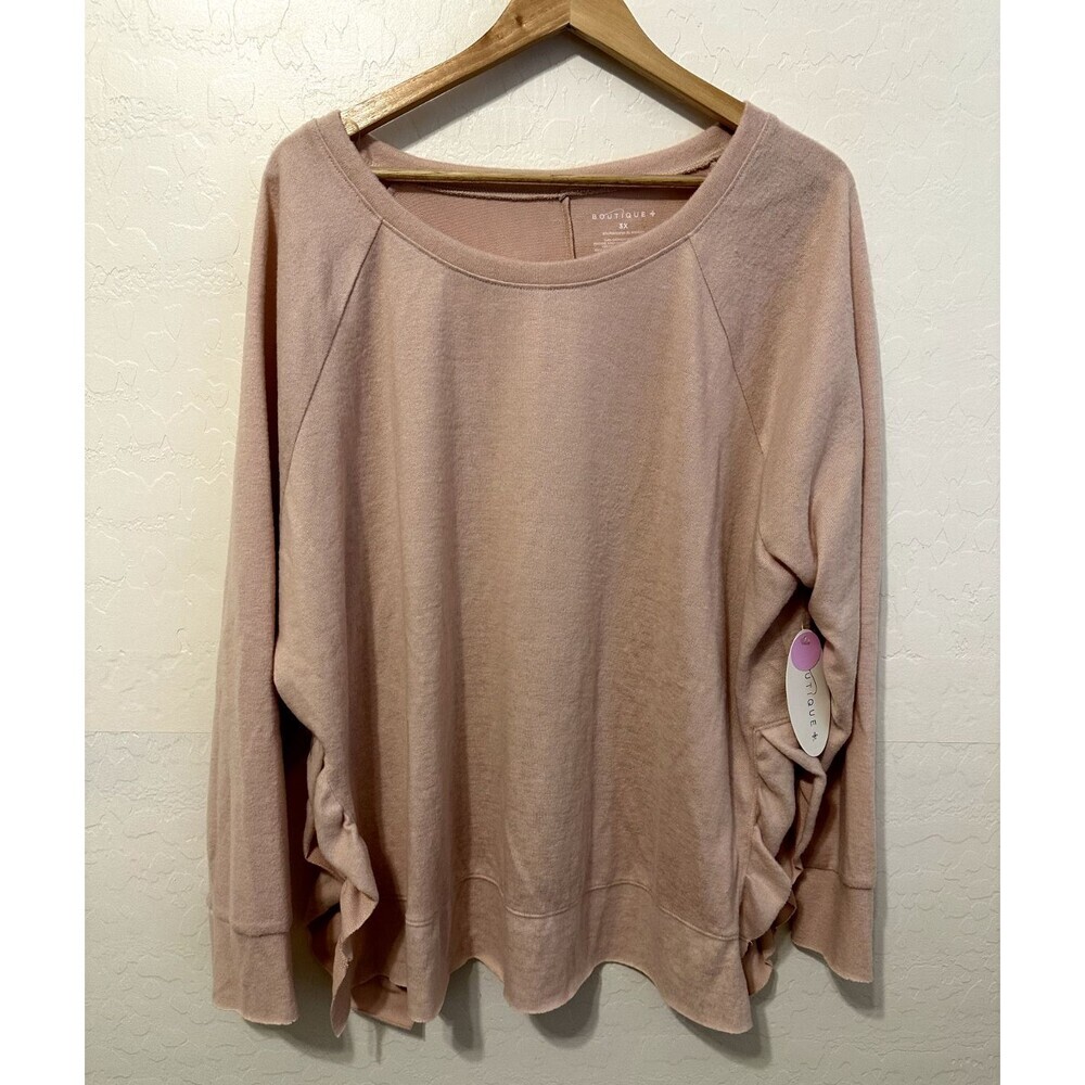 Boutique Womans Sweater Top Size 3X Long Sleeve Side Slit‎ Blush Career Minimal